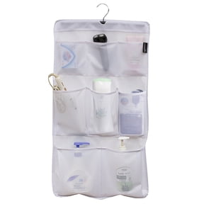 MISSLO 8 Pockets Hanging Shower Organizer Mesh Caddy with Rotating Hanger Bathroom Storage Bag Hang over Shower Head Curtain Rod, White