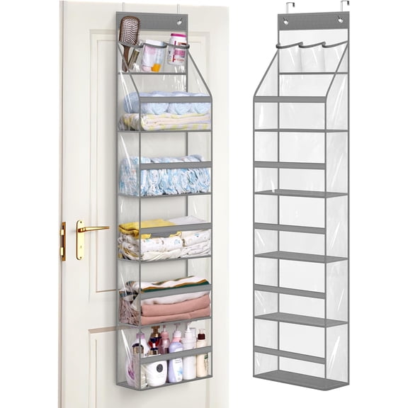 MISSLO Full Clear PVC Over the Door Organizer Hanging Closet Storage with 5 Large Pockets