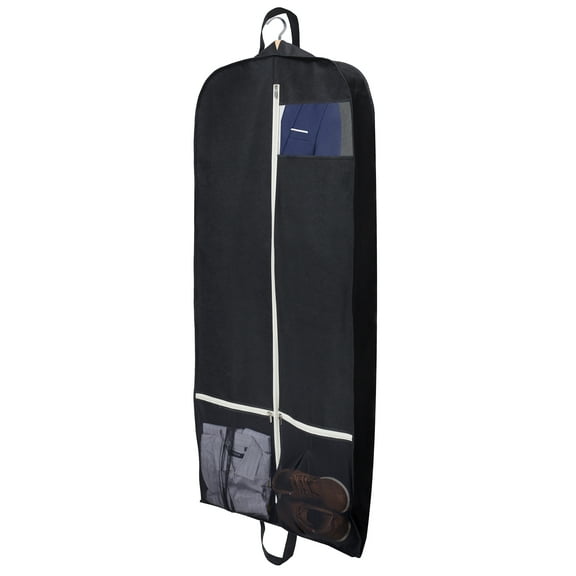 MISSLO Gusseted Hanging Garment Bag 54 Inch Travel Coat Dress Suit Cover with Zippered Mesh Pockets, Black