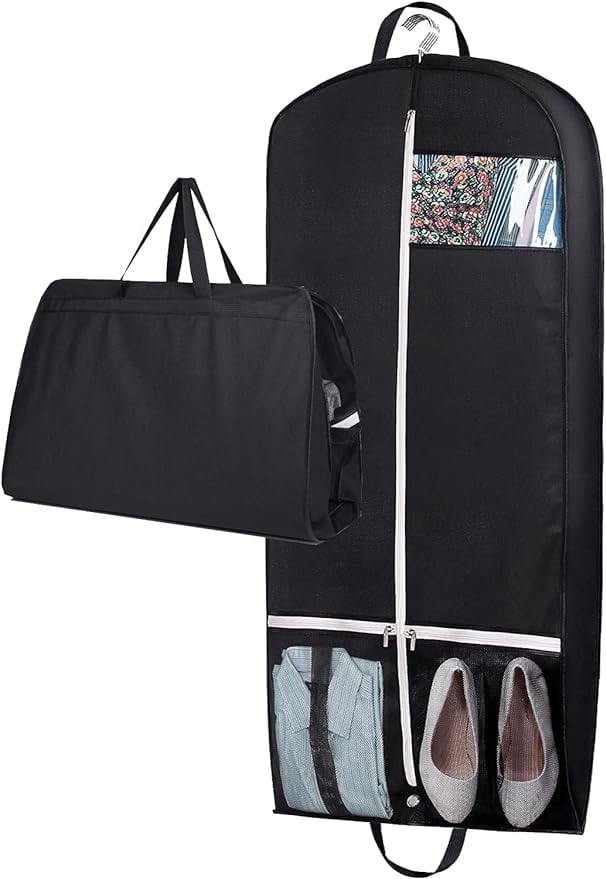 "MISSLO Black Travel Garment Bag, Gusseted Hanging for 54"" Coat Dress