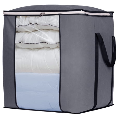 MISSLO Large Capacity 120L Clothes Storage Bag Organizer with Reinforced Handle for Comforters, Blankets, Pillows, Bedding, Closets, Bedrooms, Dorm Storage Box Container, Grey