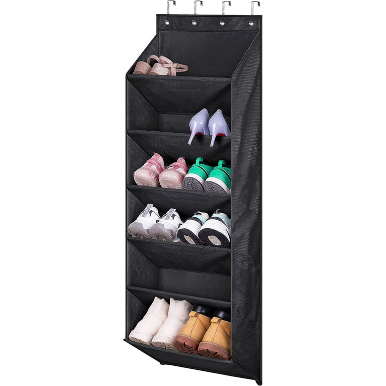 MISSLO Narrow Door Shoe Rack with Deep Pockets 6 Shelves Over the Door Shoe Organizer for Closet Dorm Hanging Shoe Holder Storage 12 Pairs Black