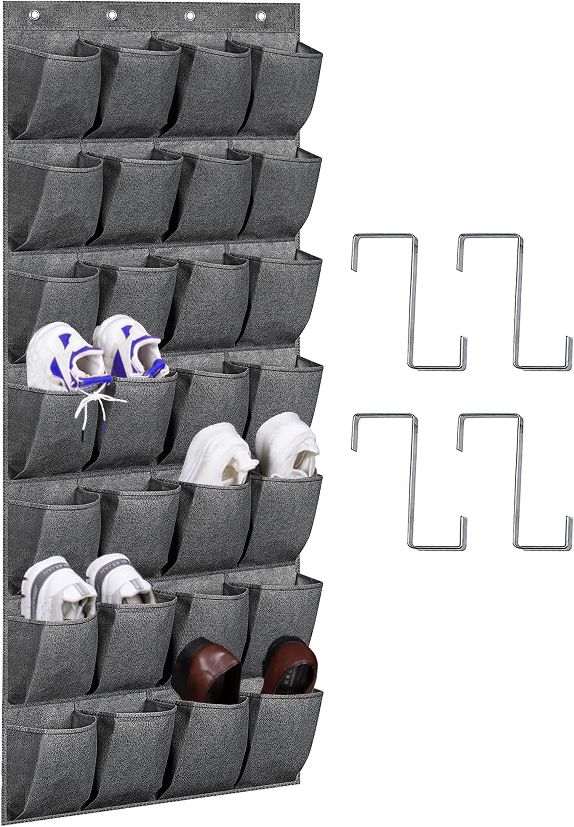 MISSLO Door Shoe Rack with Deep Pockets for 12 Pairs of Shoe Organizer Over  the Door Hanger for Closet and Dorm Narrow Storage, Grey