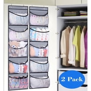 MISSLO Over the Door Hanging Organizer for Closet, Bedroom, Bathroom Storage Bag Nursery 5 Elastic Mesh Pockets Organizer - 2 Pack - Gray