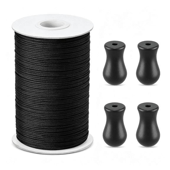 MISSMILE 1.8 Mm Braided Lift Shade Cord 55 Yards/Roll with 4 Pieces Wood Pendant for Aluminum Blind Shade,Gardening Plant and Crafts Durable 1.8 Mm Braided Lift Shade Cord (Black)
