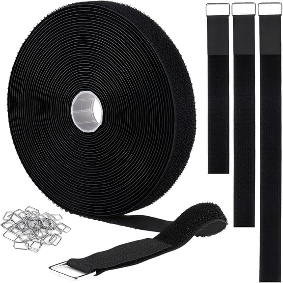 MISSMILE 1"X32Ft Hook and Loop Straps with 50 Metal Buckles,Adjustable Fastening Cable Straps,Cut-To-Length Cinch Strap,Reusable Nylon Securing Cord Ties for Organizer Or Storage,1 Inch Wide