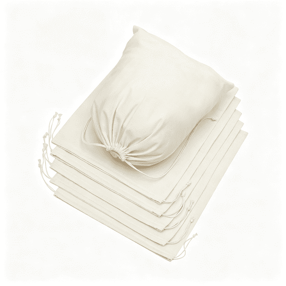 MISSMILE 100% Cotton Muslin Shoe Bags (14X17 Inch - 6-Pack) Extra Large Unbleached Natural Fabric Drawstring Storage Pouches for Shoes Boots Travel Closet Organization