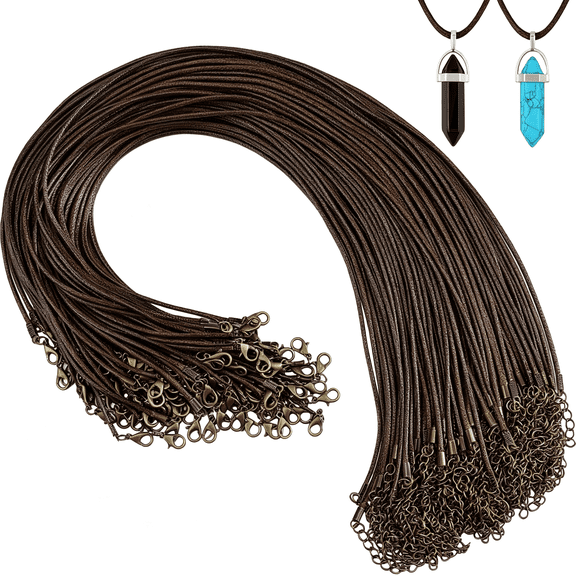 MISSMILE 100 Pieces Waxed Leather Necklace Cord Bulk with Clasp Necklace Bracelet Chains String Rope Cord for Jewelry Making Pendants Charms Cord Necklace(Brown,20 Inch)