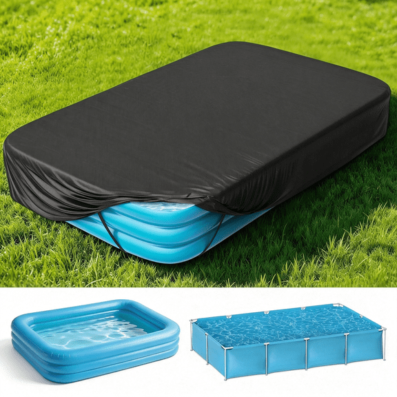 MISSMILE 120" X 72" Inflatable Pool Cover,Rectangle Pool Covers for Blow Up Pool,10 X 6 Ft Rectangular Above Ground Pool Cover with Drawstring & Rope Tie - Quick Setup Snug Fit,Dustproof,Windproof