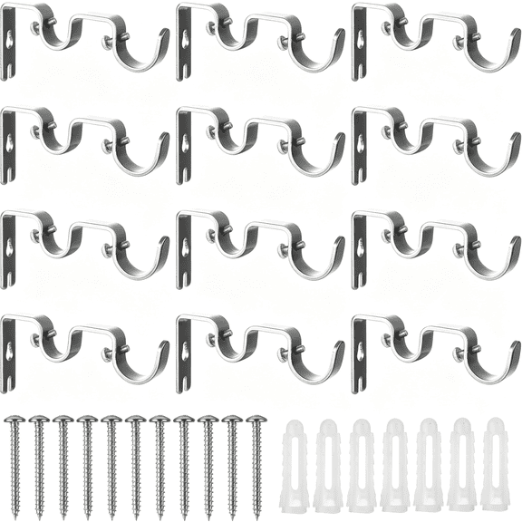 MISSMILE 12Pcs Double Curtain Rod Bracket Heavy Duty Curtain Rod Holders for 1 and 3/4" Double Drapery Rod Bracket for Bedroom Living Room Patio Sturdy Curtain Rod Bracket (Silver)