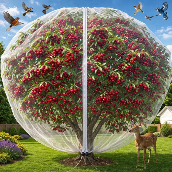 MISSMILE 1Pack 13X13Ft Large Fruit Tree Netting with Zipper and Drawstring- Anti-Insect,Anti-Bird Protection for Apple,Peach,Cherry Trees and Vegetables- Ideal for Home Gardens,Small Organic Farms