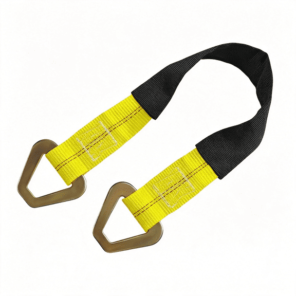 MISSMILE 2" 29" Premium Axle Tie Down Strap with D Rings, Heavy Duty Auto Axle Straps with Protective Sleeves 6614 Lb. Capacity, Adjustable Tire Strap Tie Down for Securing Car Transport (Yellow)