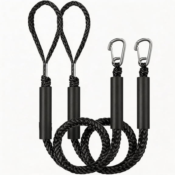 MISSMILE 2-Pack 4.3 Ft Black Bungee Dock Lines for Boats,Mooring Ropes with Clips | Heavy Duty Boat Ropes for Docking with Loop,Boat Accessories for Pontoon,Bass Boat,Jet Ski,Kayak,Canoe