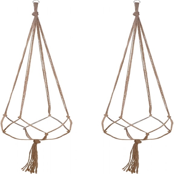 MISSMILE 2 Pack 48 Inch Large Macrame Plant Hanger Rope to Hang Flower Pot Plant Holder for Indoor Outdoor Decorations, 4 Legs (Linen Color)