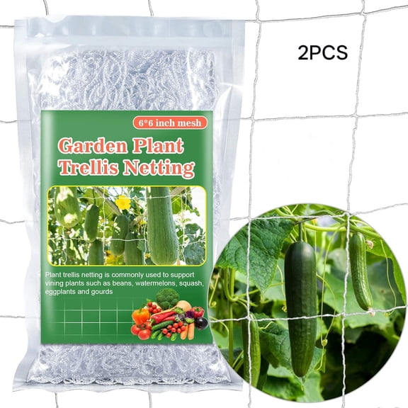 MISSMILE 2 Pack 5X15 Ft Garden Plant Trellis Netting,Polyester Square Mesh Net for Climbing Vines,Vegetables and Fruits,Grow Tent Support