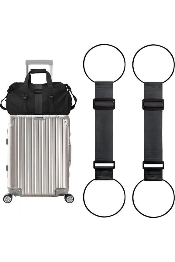 2 Pack Adjustable Luggage Straps for Add A Bag,Bungees Elastic Belt to Connect Suitcases,Luggage Connector Straps for Travel Essentials,Luggage Accessories Fastening Bag Strap - Black