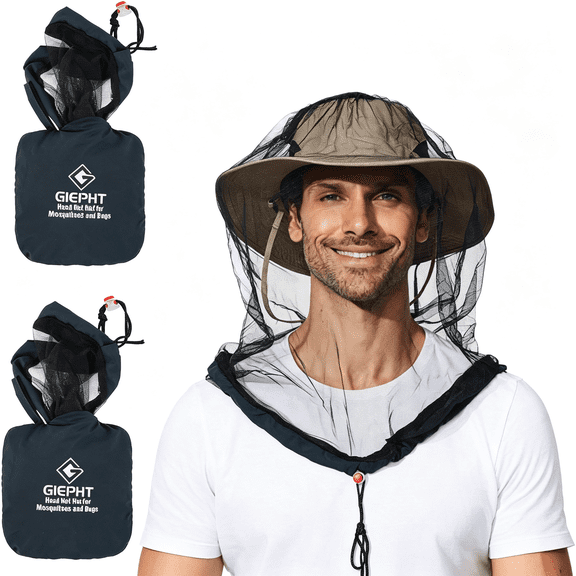 MISSMILE 2 Pack Mosquito Head Net Mesh for Hiking & Outdoors,Bug Face Netting over Hat Adults Gnat Fly Insect Midge Protection Mosquito Netting