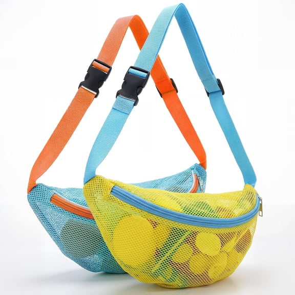 MISSMILE 2 Pcs Mesh Shell Bags for Beach Shelling Seashell Collecting Fanny Pack Beach Bags with Adjustable Straps for Adults Picking Up Shells Rocks Collecting Holding Seashells,Yellow,Blue