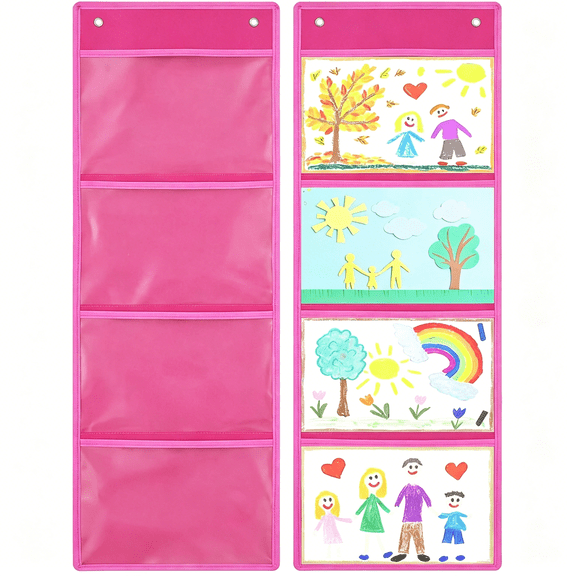 MISSMILE 2 Pcs Storage Pocket Chart for Classroom 37.4 X 13 In, 4 Pockets Hanging Wall File Organizer for Cards, Drawing, Class Demonstrations, Homework, Teacher Office Organization
