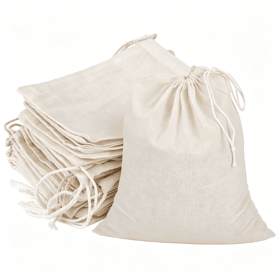 MISSMILE 20 Pcs Natural Cotton Muslin Bags with Drawstring,8 X 10"Es Unbleached Cotton,Straining Bags,For Herbs,Cheese,Coffee,Tea,Soup,Broth,Spices