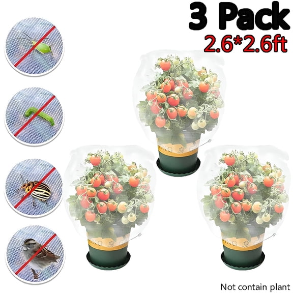 MISSMILE 2026 New Bird Barrier Netting Mesh with Drawstring,Plant Cover Garden Flower Fruit Protection Net Bag for Garden, Flower Bed, Fruit Trees, Vegetable Patch, Greenhouse (2.6X2.6 Ft)