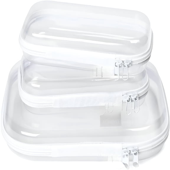 MISSMILE 2026 New Hard Sided Clear Zipper Case for Storage- Professional-Grade Plastic Clear Zipper Pencil Case,Toy Storage Bins,Toiletry Pouch,Travel Organizer,Cosmetic BagWhite,3 Pack