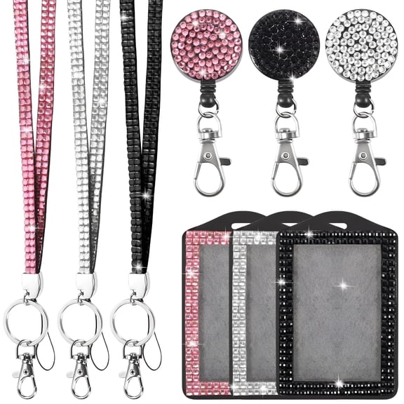 MISSMILE 2026 New Rhinestone Lanyard for Id Badges,Bling Id Card Holder Crystal Retractable (3Pcs) for Office, Events, Conferences, Daily Use, Id Display, Work Badges, Personal Accessories