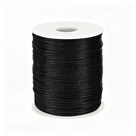 MISSMILE 2Mm 110 Yards Black Nylon Cord,Wind Chime Cord for Bracelet Necklace Jewelry Making,Satin Nylon String for Beading Thread Rattail Macrame Kumihimo Crafts Chinese Knotting