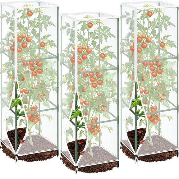 MISSMILE 3 Pcs Garden Bird Net Cover for Square Tomato Cage, 59"X17.7" Insect Bird Barrier Tomato Cage Net with Zipper & Drawstring, Tomato Netting Protection Cover for Protecting,Cucumber