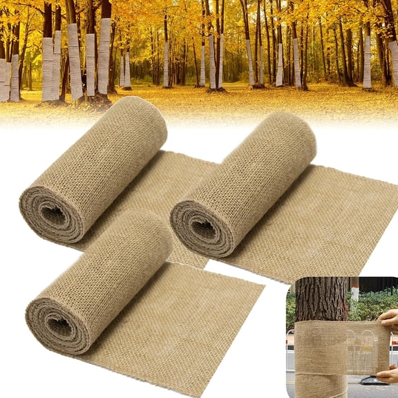 MISSMILE 3 Rolls Burlap Tree Protector Wraps Natural Jute 7.8"X9.8" Winter Outdoor Tree Wraps Tree Trunk Protector Guard Antifreeze Bandage Bark Protector Wrap for Keeping Plant Warm&Moisturizing