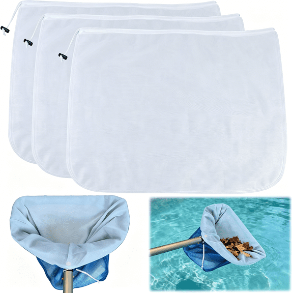 MISSMILE 3Pcs Ultra Fine Mesh Net Bag for Pool Skimmer Net Replacement,Adjustable Large Deep Nylon Swimming Pool Leaf Rake Net for Cleaning Spa Ground Pool Hot Tub Sand Pollen Tree Dust Pet Hair