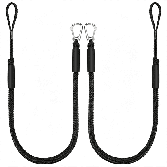 MISSMILE 4 Feet Bungee Dock Lines for Boats, Heavy Duty Mooring Rope, 2 Pack | with Stainless Steel Clip &Amp; Adjustable Loop for Jet Ski, Pontoon, Pwc, Kayak (Black)