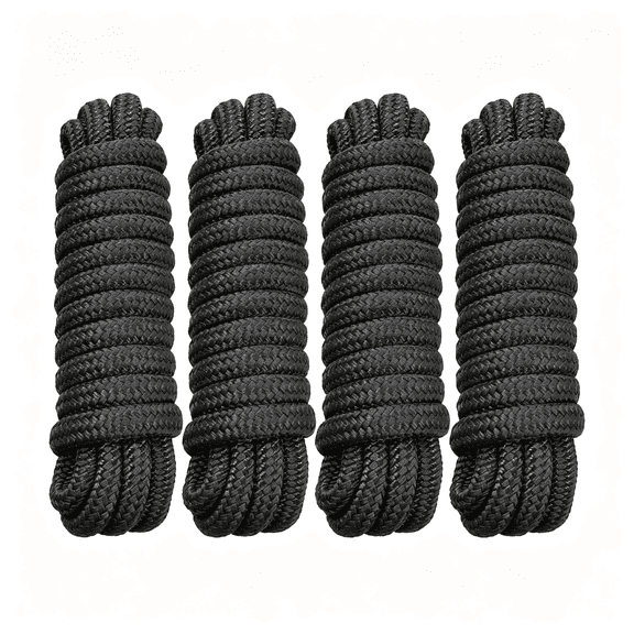 MISSMILE 4 Pack 5/8" X 20' Dock Lines - Marine Grade Nylon Boat Rope with 15" Loop for Docking and Mooring - Double Braided Boat Lines,High Strength,Easy Handling,Fray Resistant - Black