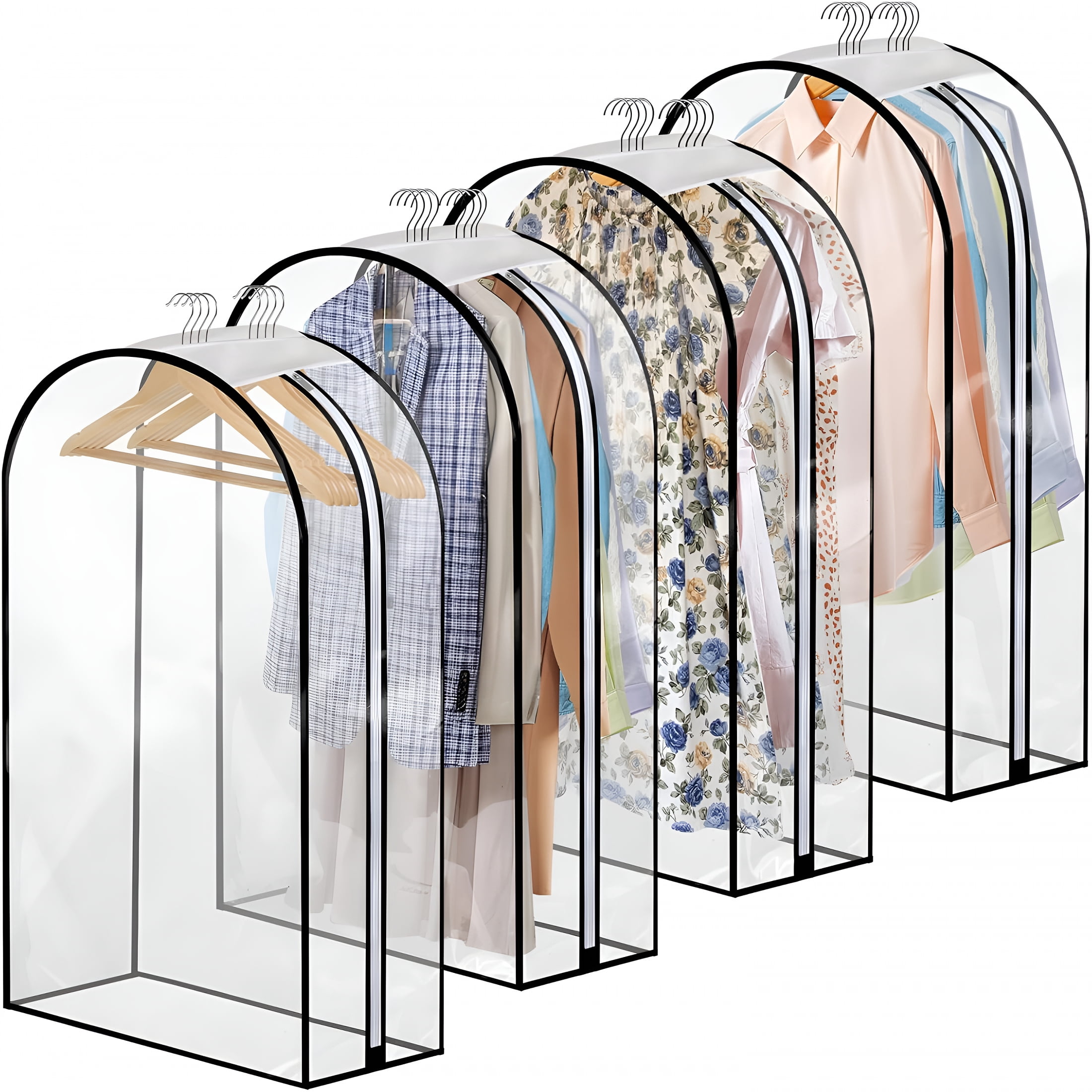 MISSMILE 4 Pack Full Clear Garment Bags with Side Zipper,40" Clothes Covers with 10" Gusset,Transparent Hanging Suit & Coat Covers for Closet Storage,Jackets,Dresses,Windbreakers