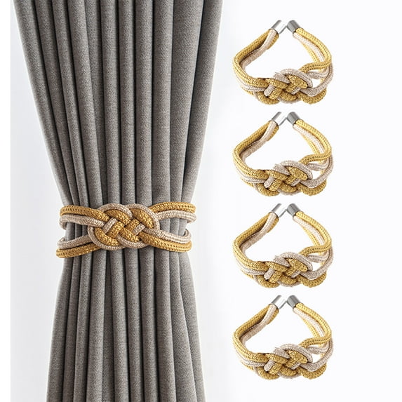 MISSMILE 4Pcs Curtain Tiebacks,Twisted Design with Magnetic Curtain Clips,High-Density Polyester Curtain Tie Backs,Beige