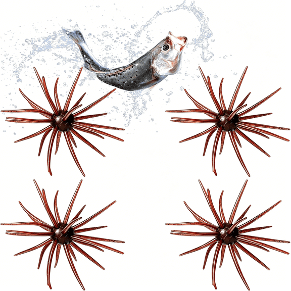 MISSMILE 4Pcs Floating Sea Urchin Soft Lure - Urchin Bait with Tentacles, Tpe Finesse Baits for Bass Fishing, Multi-Species Lures for Drop Shot, Wacky Rig, Neko Rig, Durable & Lifelike