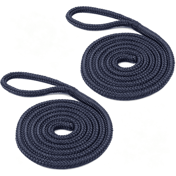 MISSMILE 5/16" X 5Ft (8Mm X 1.5M) Fender Line Navy Blue 2 Pack Premium Double Braid,Mooring Dock Marine-Grade Dock Lines for Boats,Pre-Spliced with Eye,Heavy Duty Boat Fender Lines