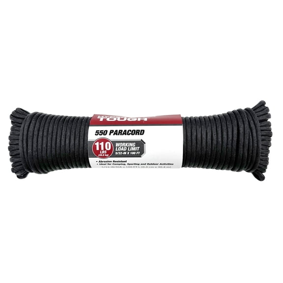 MISSMILE 5/32 inch x 100 ft, 550 Black Paracord, Polyester, Black,black paracord,black rope