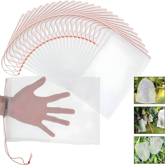 MISSMILE 50Pc Fruit Bags Clear Reusable Vegetables Flowers Nylon Mesh Bag with Drawstring for Yard