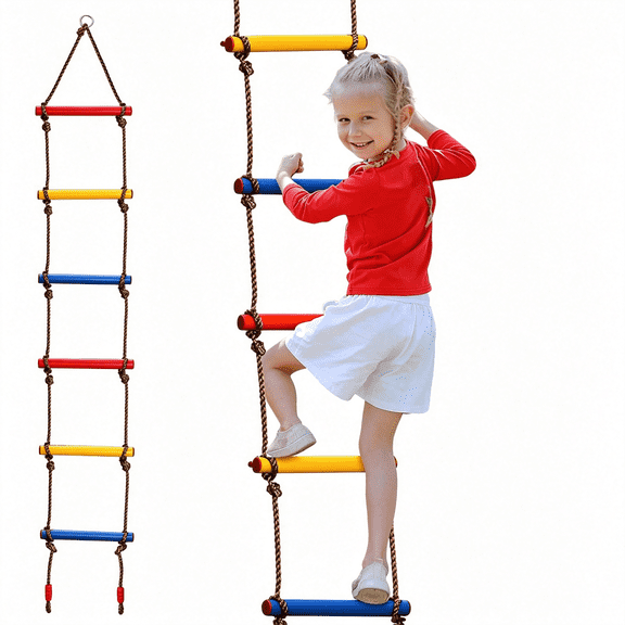 MISSMILE 6.5 Ft Climbing Rope Ladder, Climbing Ladder Hanging Slackline Ladder for Indoor Play Set and Outdoor Tree House, Playground Obstacles Swing Ropeladder