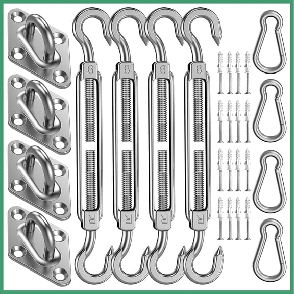 MISSMILE 6 Inch Stainless Steel Sun Sail Hardware Kit for Triangle & Rectangle Shade Sail Canopy Installation,44 Pcs Sunshade Hardware for Sun Shades Outdoor Patio Garden Backyard