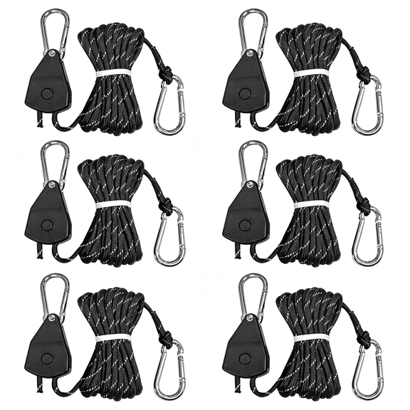 MISSMILE 6-Pack Long 14Ft Retractable Rope Paracord Ratchetable Strap,Heavy Duty Adjustable Pulley Tie Down for Kayak Storage,Outdoor Plant Hanging,Tent Tie Downs,Cargo Securing with Carabiner