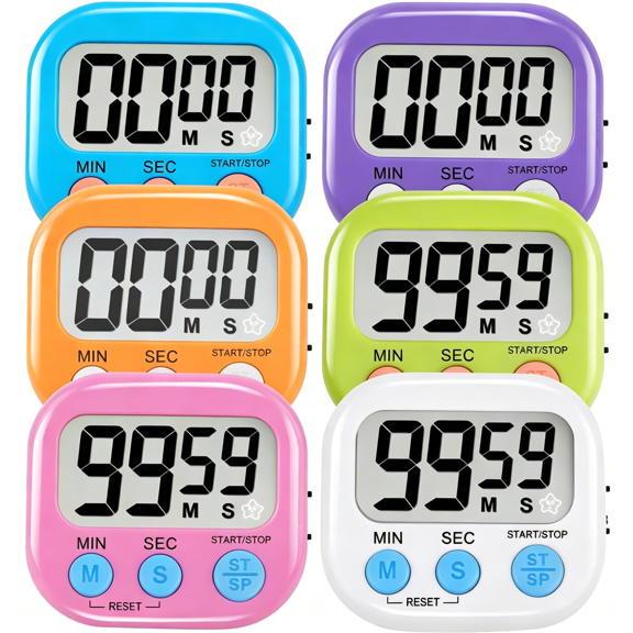 MISSMILE 6 Pack Multi-Function Electronic Timer - Magnetic Digital Timers Big LCD Display Loud/Silent Switch Countdown Timer Use in Break Time,Cooking,Gym,Meeting,Classroom