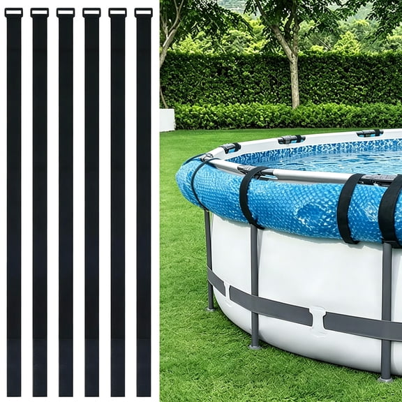 MISSMILE 6Pcs Solar Pool Cover Holder,Adjustable Solar Cover Straps Nylon Pool Storage Straps Set Two Sided Wrapped for Framed Above-Ground Swimming Pools Keep Solar Blankets Off the Ground