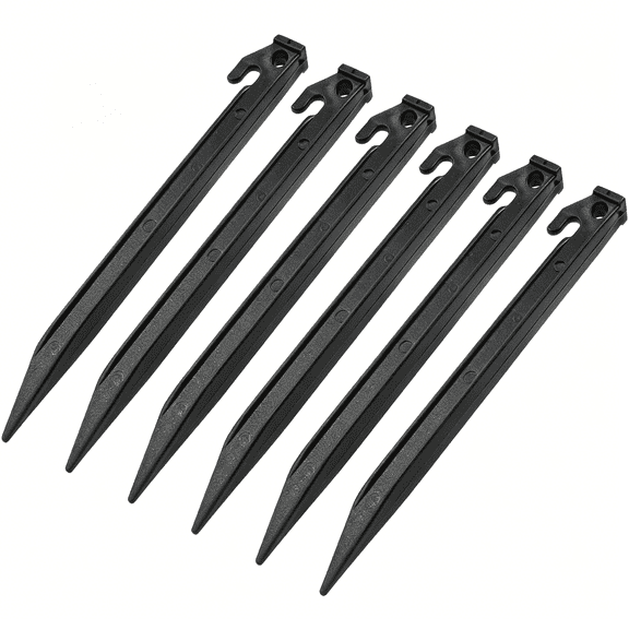 MISSMILE 9 Inch Plastic Tent Stakes, 16pcs Ground Stakes Heavy Duty, Durable Canopy Tent Stakes, Sturdy Tent Pegs for Outdoor Campings, Black Edging Stakes for Sand Beach and Garden Lawn