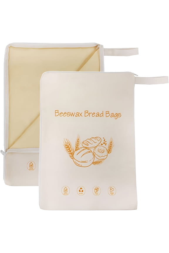 Beeswax Lining Bread Bags,Reusable Bread Bags for Homemade & Sourdough Bread,Moisture Lock with Zip for Bread Freshness with Sealing (2 Pcs)
