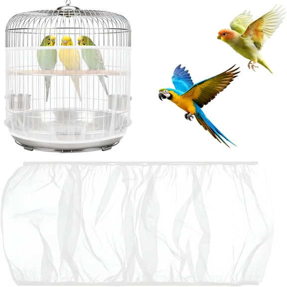 MISSMILE Bird Cage Cover,Circumference 40-68 Inches Bird Cage Seed Catcher,White Bird Cage Net Cover,Adjustable Bird Cage Netting for Parrot Enclosures,Round Square Cages