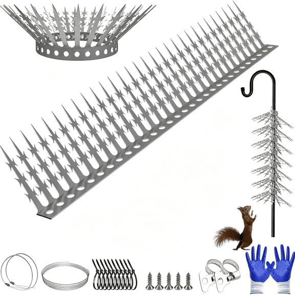 MISSMILE Bird Spikes Squirrel Proof Baffle for Bird Feeder Pole, Outdoor Anti Climb Spikes for Fence Tree Wall Roof Drainpipes, 40 Inch Stainless Steel Barb Spikes