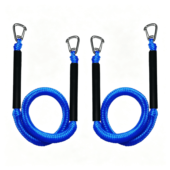 MISSMILE Blue Bungee Dock Lines 2-Pack with Double Hooks & Floating Tubes Heavy Duty Boat Ropes for Jet Ski,Pontoon,Kayak 4Ft to 6Ft,316 Stainless Steel,Shock Absorbing