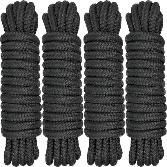 MISSMILE Boat Dock Lines 1/2"X15'-Double Braided Nylon Boat Ropes for Docking with 12"Loop,Marine-Grade High Strength Boat Lines Dock Rope,Premium Marine Rope Mooring Lines,Easy Handling-4Pack,Black